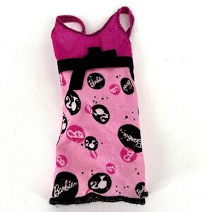 Barbie Top Model Celebrity Party Dress GoGo Retro Style Pink Black Logo 90s